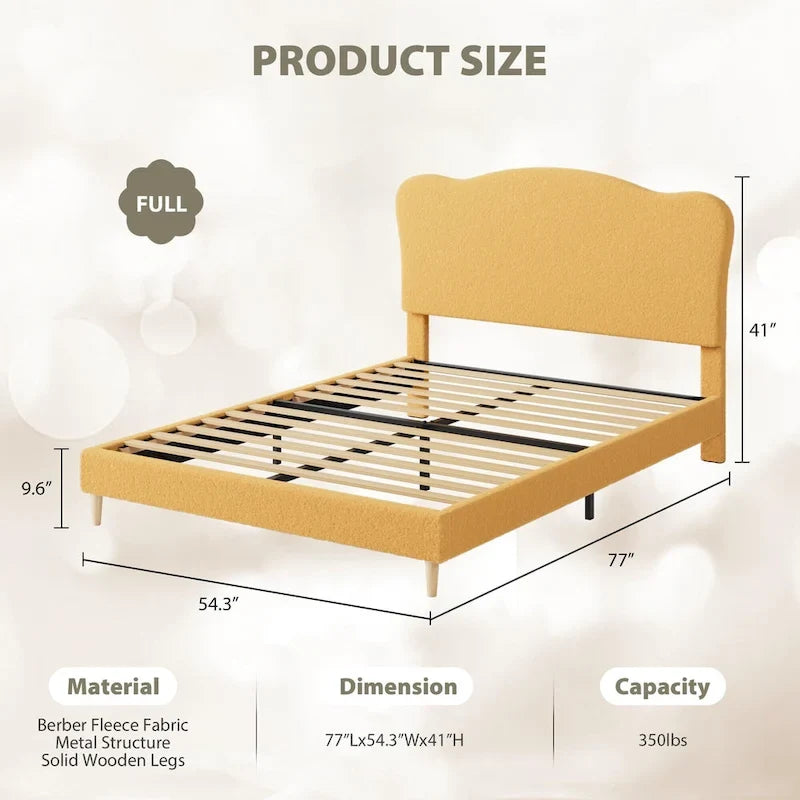 Letto a piattaforma imbottito Sherpa con testiera – Singolo, Rosa/Blu/Beige