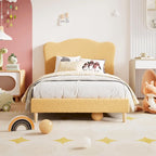 Letto a piattaforma imbottito Sherpa con testiera – Singolo, Rosa/Blu/Beige