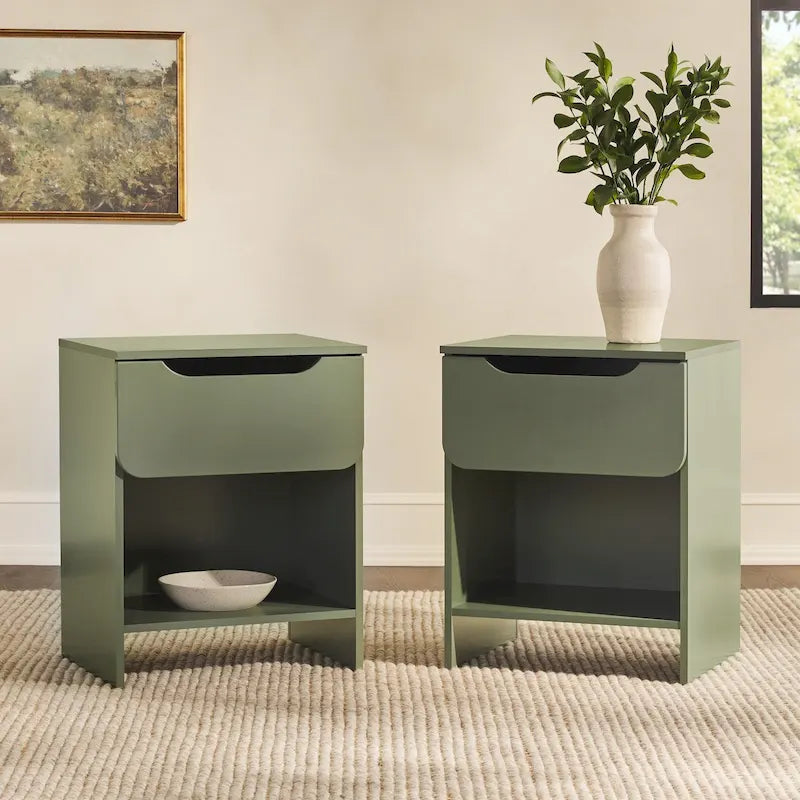 Comodino moderno a 1 cassetto con scomparto aperto, set di 2 (grigio scuro / nero / riviera / verde)