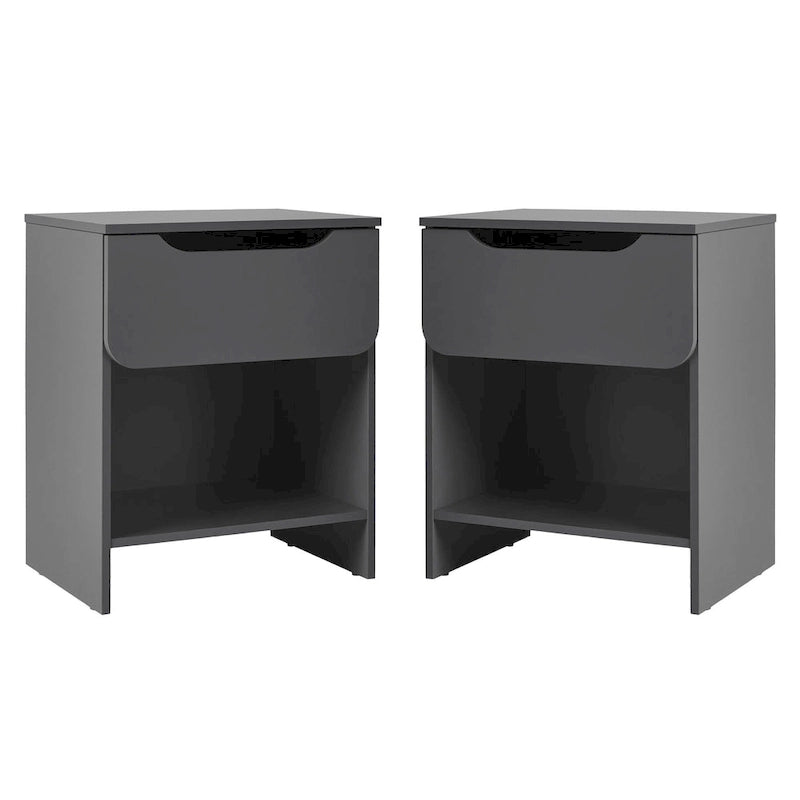 Comodino moderno a 1 cassetto con scomparto aperto, set di 2 (grigio scuro / nero / riviera / verde)