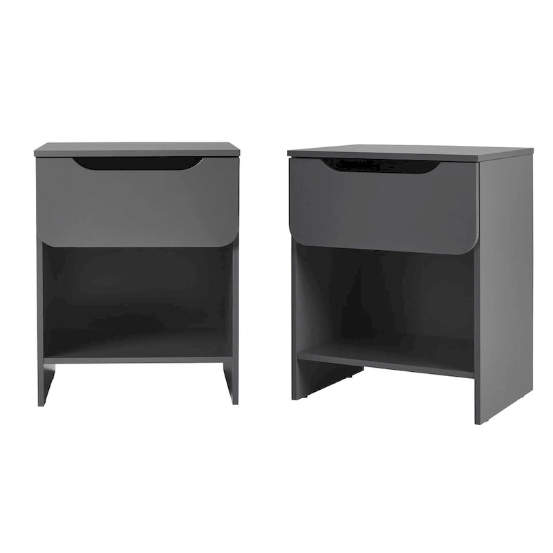 Comodino moderno a 1 cassetto con scomparto aperto, set di 2 (grigio scuro / nero / riviera / verde)
