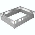 Letto a pavimento in pino bianco/grigio con spondina – Matrimoniale/Singolo, 1 bambino