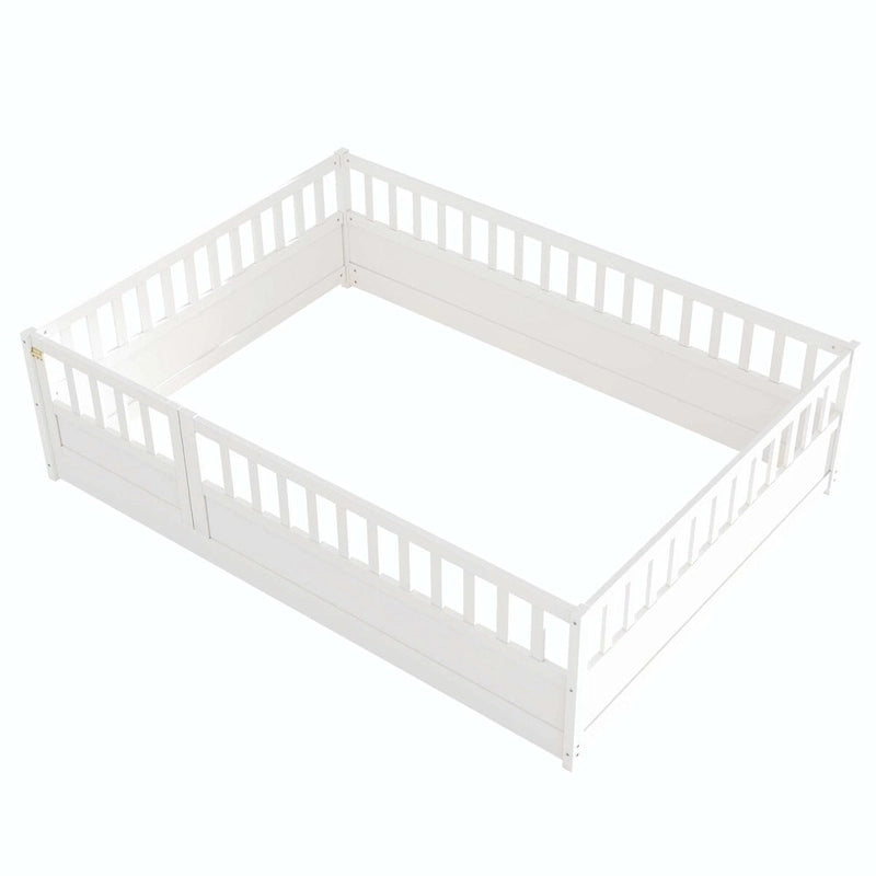 Letto a pavimento in pino bianco/grigio con spondina – Matrimoniale/Singolo, 1 bambino