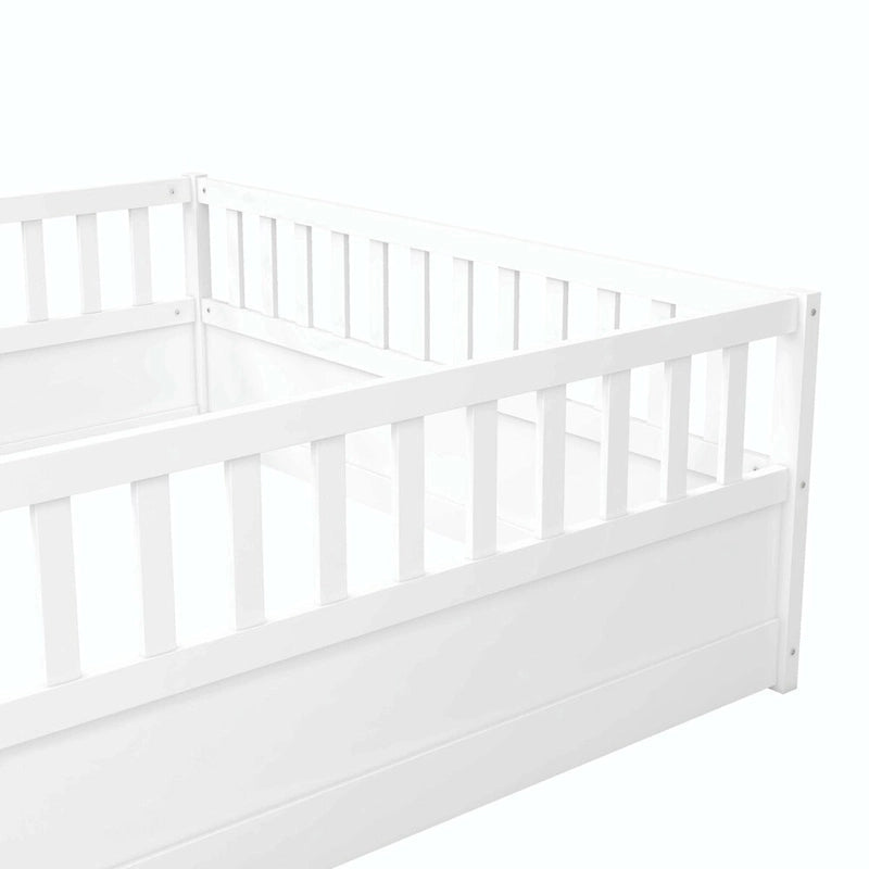Letto a pavimento in pino bianco/grigio con spondina – Matrimoniale/Singolo, 1 bambino