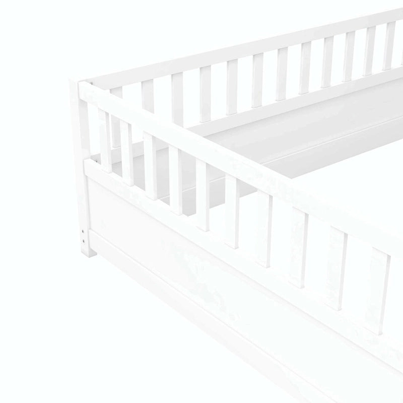 Letto a pavimento in pino bianco/grigio con spondina – Matrimoniale/Singolo, 1 bambino