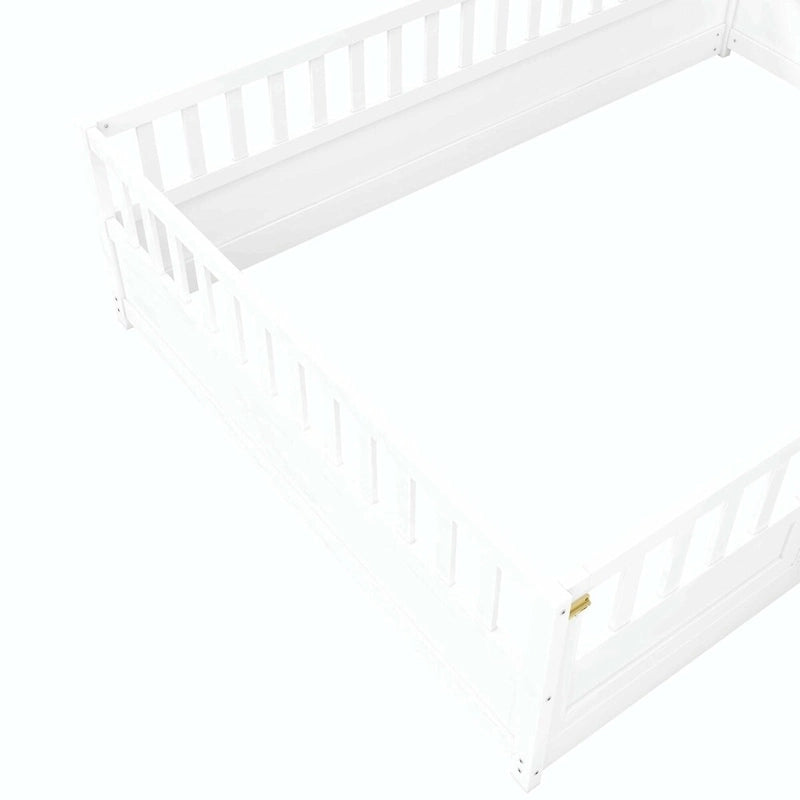 Letto a pavimento in pino bianco/grigio con spondina – Matrimoniale/Singolo, 1 bambino