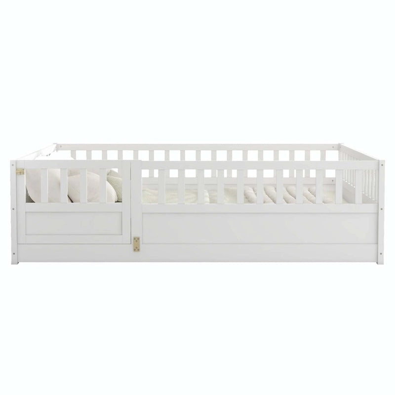 Letto a pavimento in pino bianco/grigio con spondina – Matrimoniale/Singolo, 1 bambino