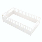 Letto a pavimento in pino bianco/grigio con spondina – Matrimoniale/Singolo, 1 bambino