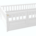Letto a pavimento in pino bianco/grigio con spondina – Matrimoniale/Singolo, 1 bambino
