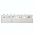 Letto a pavimento in pino bianco/grigio con spondina – Matrimoniale/Singolo, 1 bambino
