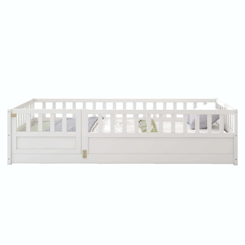 Letto a pavimento in pino bianco/grigio con spondina – Matrimoniale/Singolo, 1 bambino