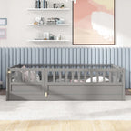 Letto a pavimento in pino bianco/grigio con spondina – Matrimoniale/Singolo, 1 bambino
