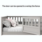 Letto a pavimento in pino bianco/grigio con spondina – Matrimoniale/Singolo, 1 bambino