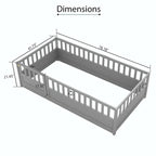 Letto a pavimento in pino bianco/grigio con spondina – Matrimoniale/Singolo, 1 bambino