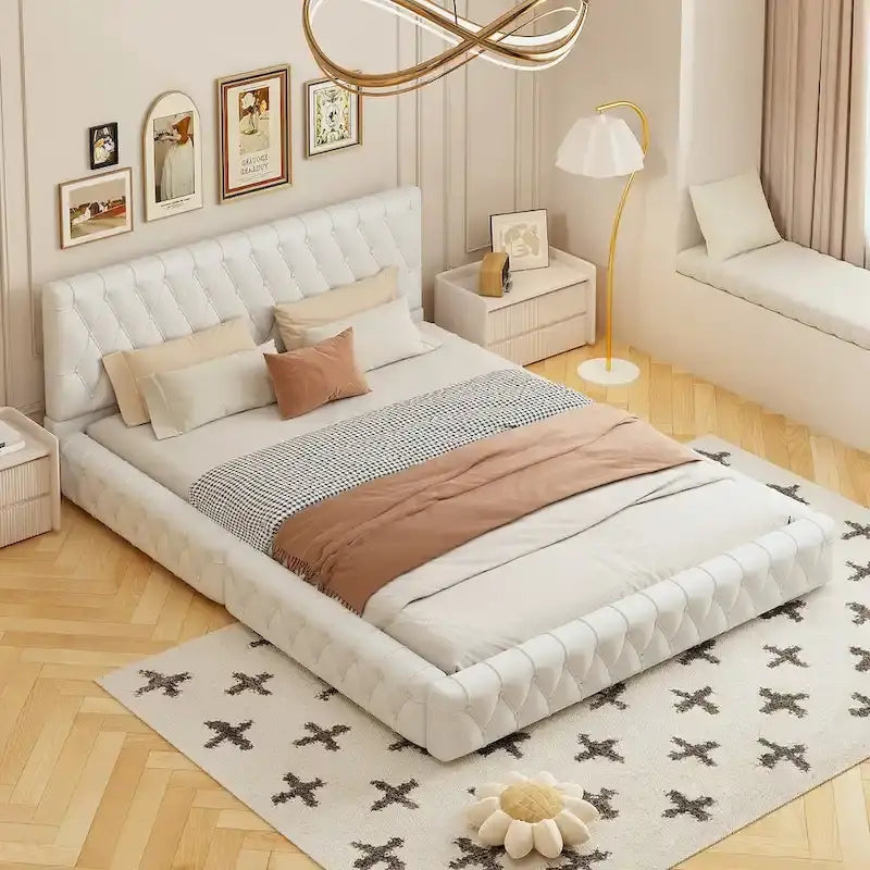 Struttura letto imbottita in velluto trapuntato rosa/bianco – Queen, adatta a 1-2 persone