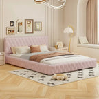 Struttura letto imbottita in velluto trapuntato rosa/bianco – Queen, adatta a 1-2 persone