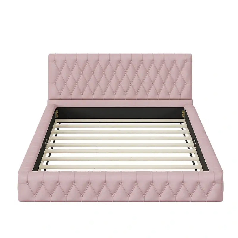 Struttura letto imbottita in velluto trapuntato rosa/bianco – Queen, adatta a 1-2 persone