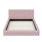 Struttura letto imbottita in velluto trapuntato rosa/bianco – Queen, adatta a 1-2 persone