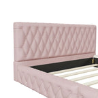Struttura letto imbottita in velluto trapuntato rosa/bianco – Queen, adatta a 1-2 persone
