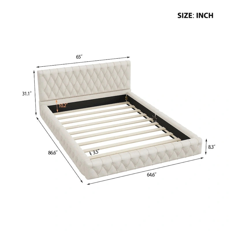 Struttura letto imbottita in velluto trapuntato rosa/bianco – Queen, adatta a 1-2 persone