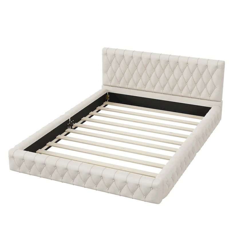 Struttura letto imbottita in velluto trapuntato rosa/bianco – Queen, adatta a 1-2 persone