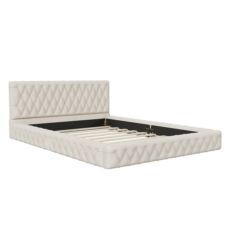 Struttura letto imbottita in velluto trapuntato rosa/bianco – Queen, adatta a 1-2 persone