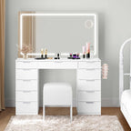 Scrivania/Toeletta illuminata in bianco e nero con specchio e sgabello, 1 persona