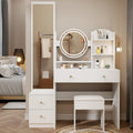 Bianco/Nero, Set Toilette con Specchio Rotondo LED, Armadietto a Specchio a Figura Intera e Sgabello, 1 Persona