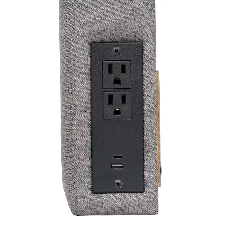 Testiera imbottita grigio/beige con porte di ricarica – Per 1