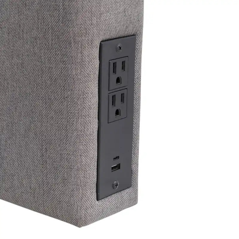 Testiera imbottita grigio/beige con porte di ricarica – Per 1