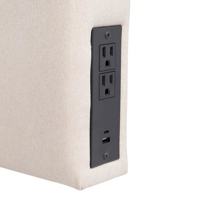 Testiera imbottita grigio/beige con porte di ricarica – Per 1