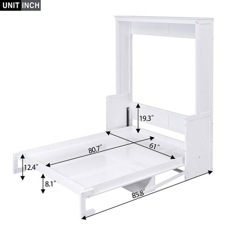 Letto a scomparsa Queen bianco con mensola, 1 posto letto