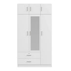 Armadio a 3 ante grigio/bianco con specchio, 2 cassetti e pensile superiore – Per 1 persona