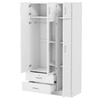 Armadio a 3 ante grigio/bianco con specchio, 2 cassetti e pensile superiore – Per 1 persona