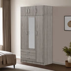 Armadio a 3 ante grigio/bianco con specchio, 2 cassetti e pensile superiore – Per 1 persona