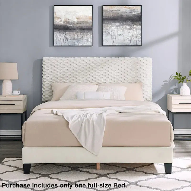 Letto a piattaforma imbottito 3D White Dove Plush – Singolo/Matrimoniale/Queen