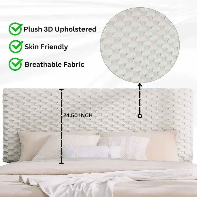 Letto a piattaforma imbottito 3D White Dove Plush – Singolo/Matrimoniale/Queen