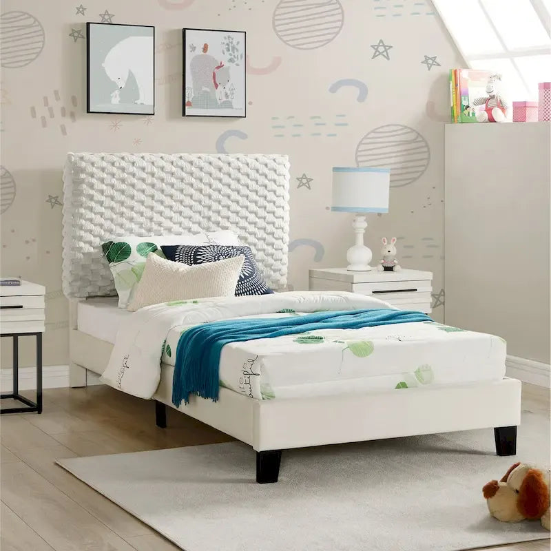 Letto a piattaforma imbottito 3D White Dove Plush – Singolo/Matrimoniale/Queen