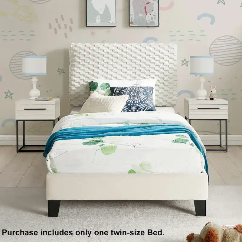 Letto a piattaforma imbottito 3D White Dove Plush – Singolo/Matrimoniale/Queen